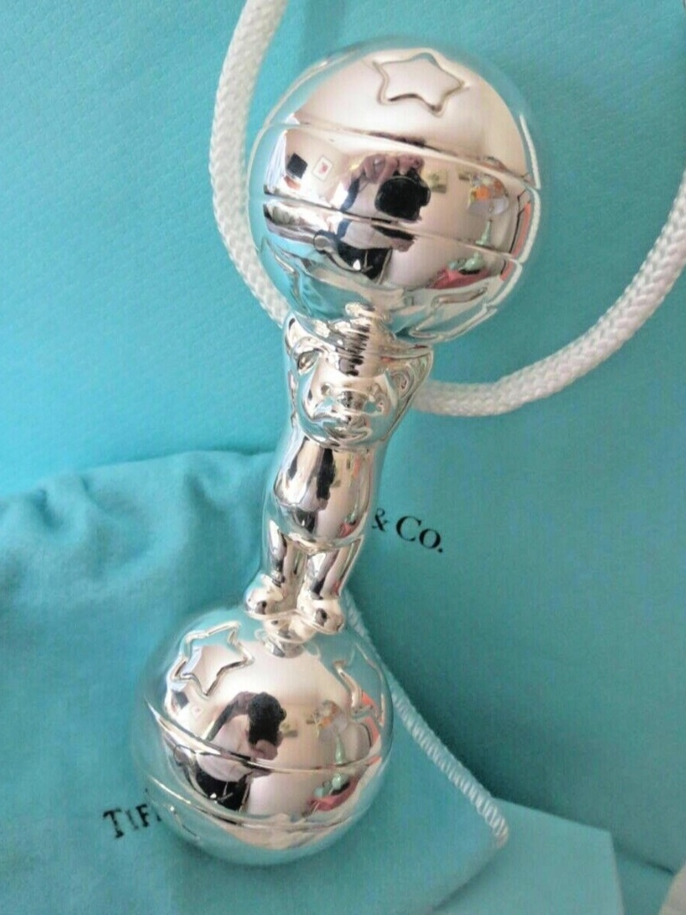 Tiffany & Co. Sterling Silver Bear Ball Stars Barbell Baby Rattle